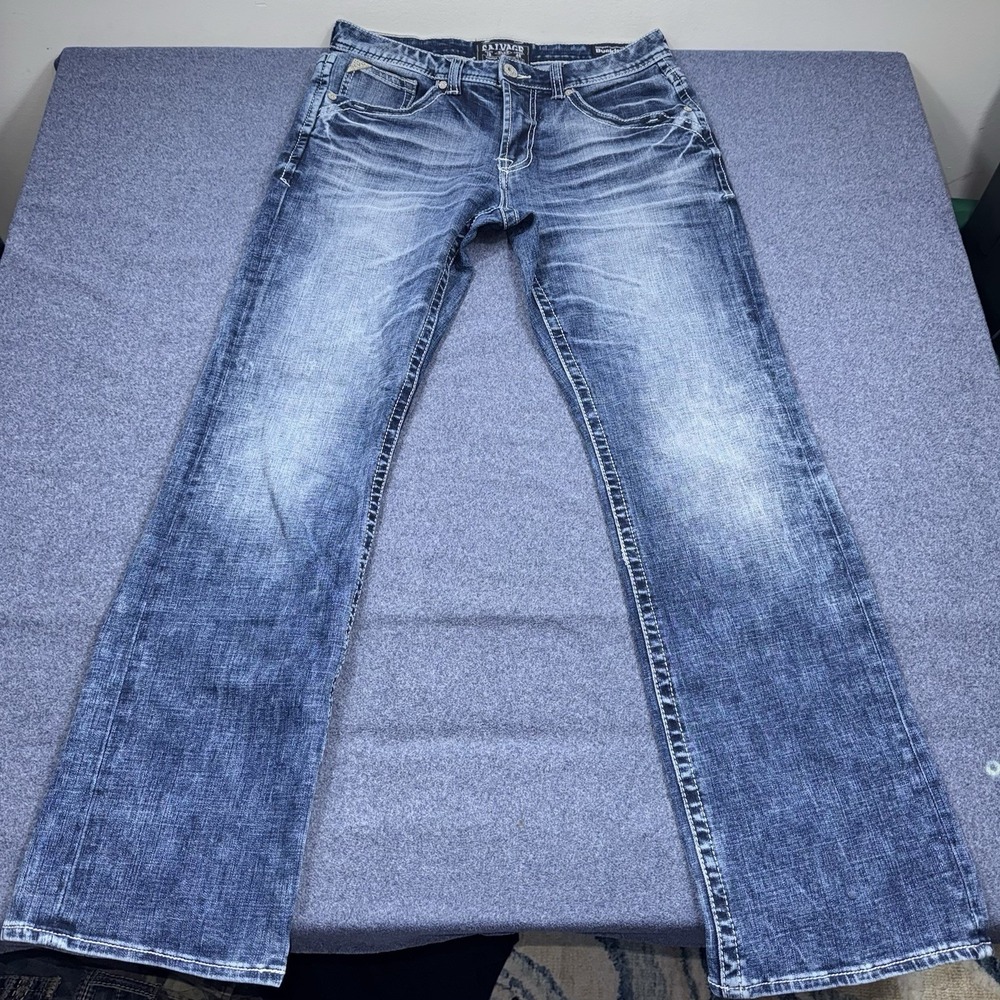 Salvage Supply Co Jeans 32R Mens 32x32 Blue Mayhem Boot Regular Fit Denim Washed
